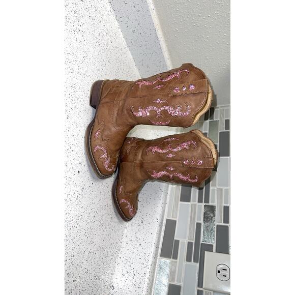 Roper Cowgirl Boots Sz 13 Kids Pink Metallic Peeking Thru Faux Suede Girls - Picture 2 of 6